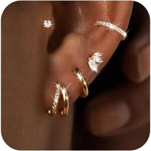 Gold Hoop Earrings Set for Women 14K Plated Small Double Huggie Hoops